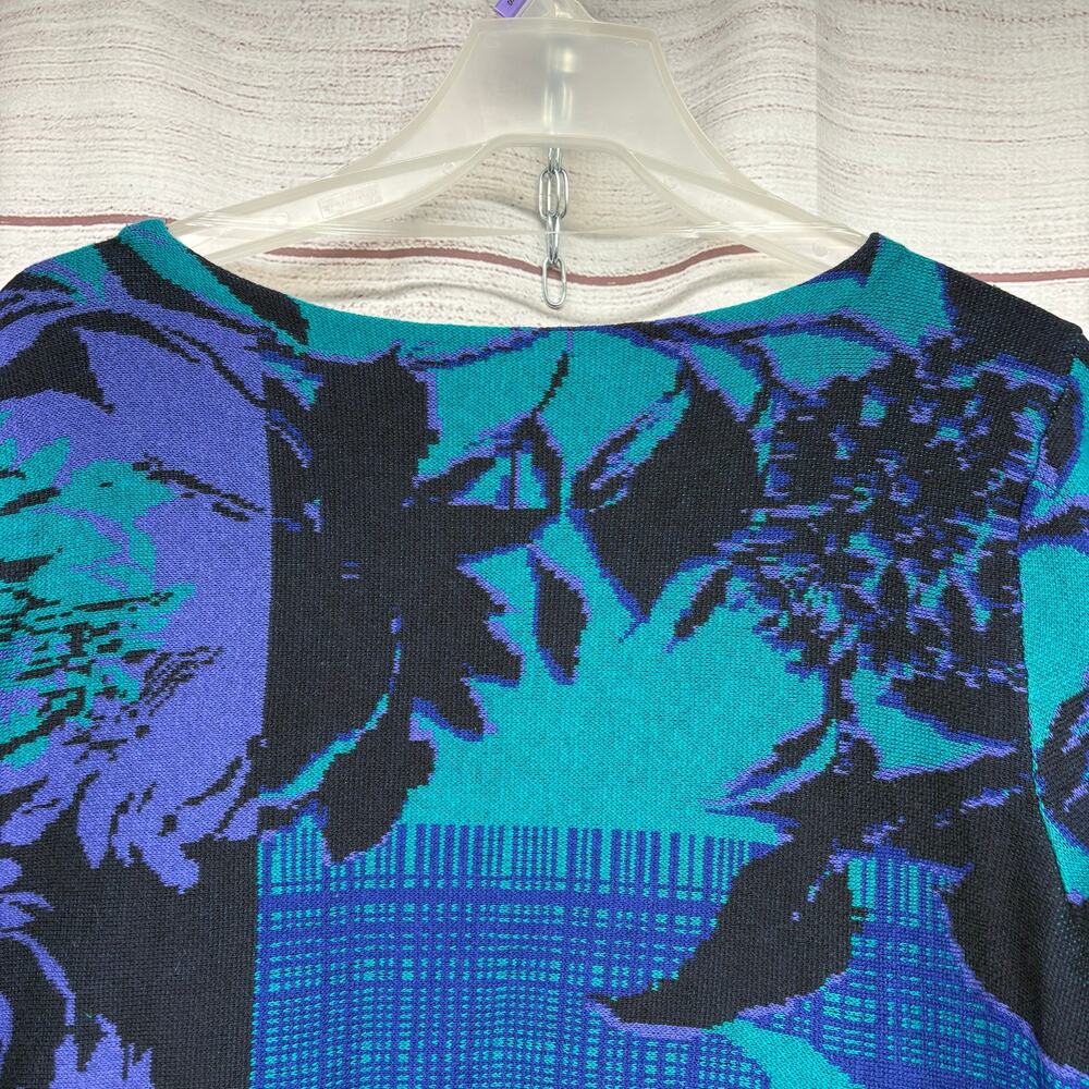 NWT Chico's size 3 (XL/16) Blue Teal Floral Print Knit Tunic Sweater 3/4 Sleeve - Picture 8 of 9